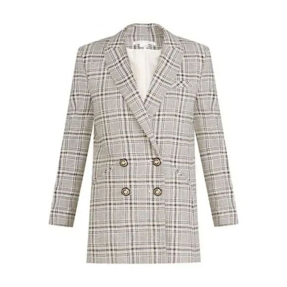 Veronica Beard Oria Checked Double Breasted Plaid Blazer Jacket - Size 2 - Picture 5 of 16